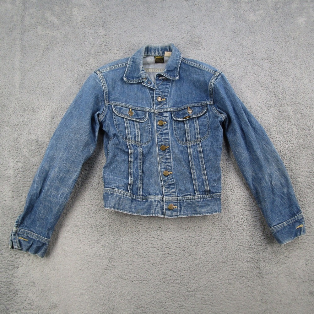 Vintage Lee Sanforized Denim Jacket Blue Medium Wash Union Made USA Trucker